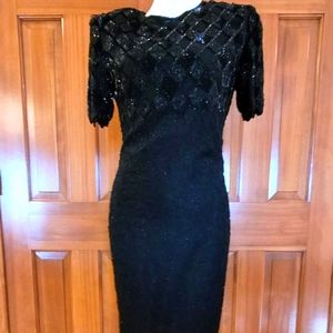 NWOT Laurence Kazar Black Beaded Dress - Small